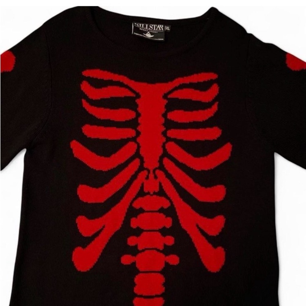 KILLSTAR Long Sweater Women’s sz XL Black/Red RibCage Art Distressed GOTH NEW - Picture 3 of 10